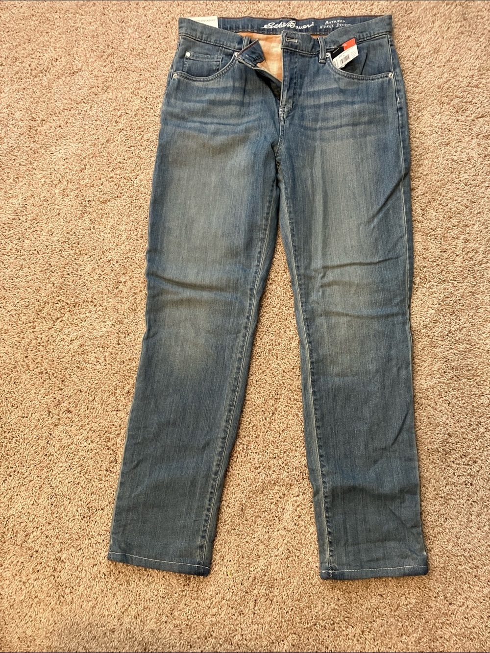 Eddie Bauer Medium Blue Flannel lined boyfriend Jeans